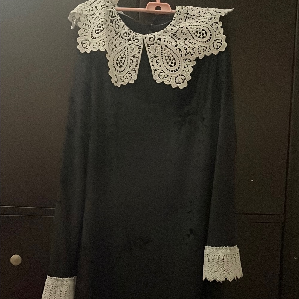 Dolls Kill Black and White Sheath Dress with Bib Collar